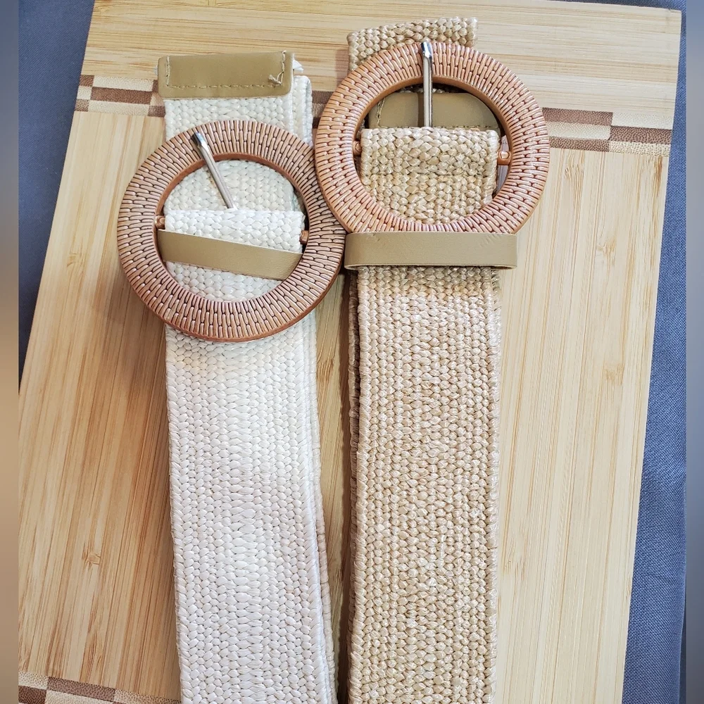 2Pcs Buckle Braided Straw Belts